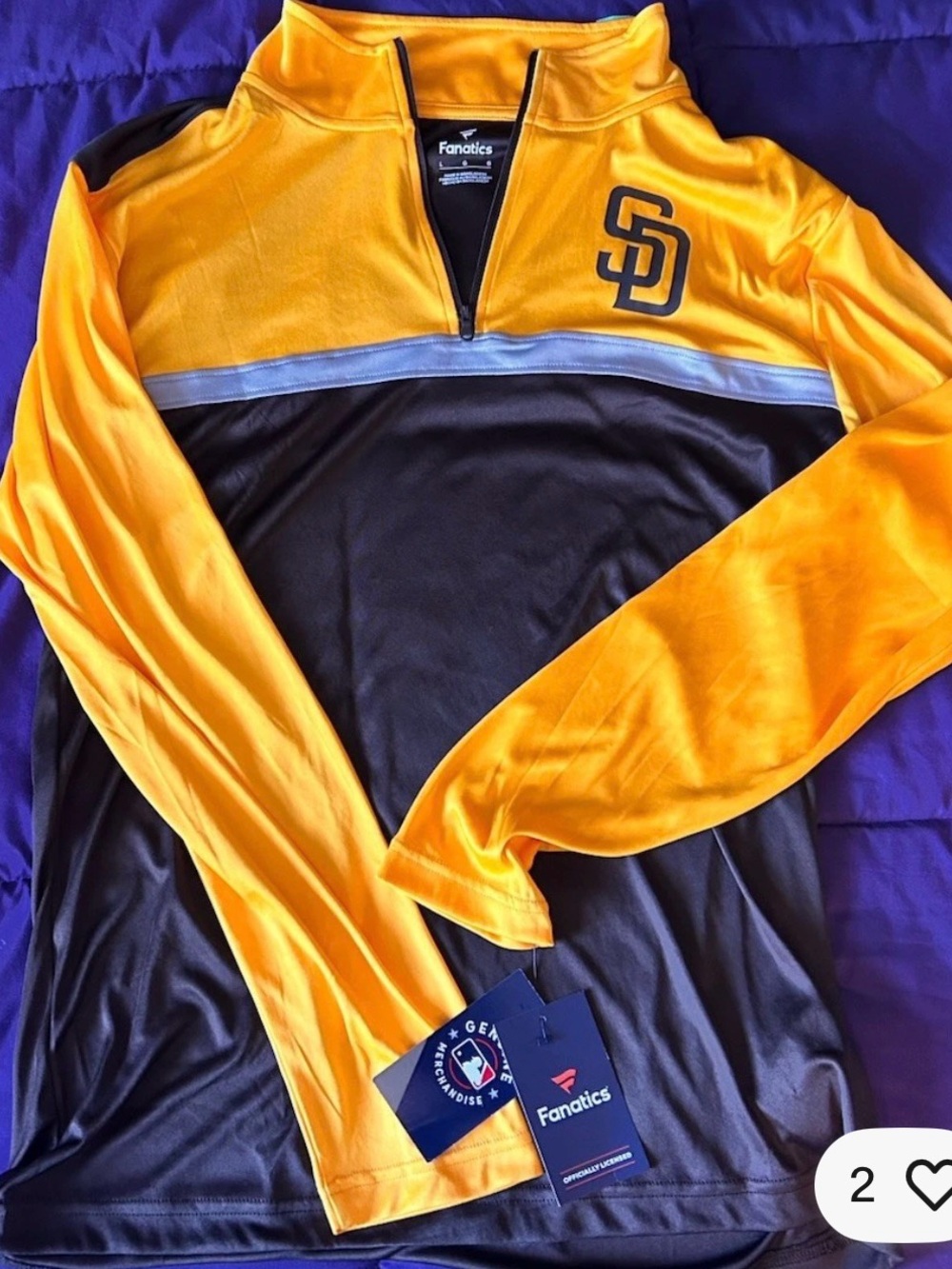 NWT Men’s Fanatics San Diego Padres Gold and Black Quarter-Zip Pullover Size L
